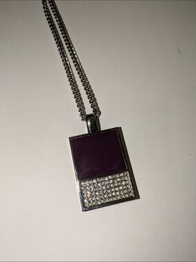 Ann Taylor Purple and Silver Plated Pendant Necklace With Cz/Crystal Stones